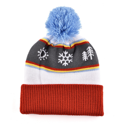 Jacquard Pattern Pompom Beanies KN20112506 (10) Custom Acrylic Jacquard Pattern Pompom Beanie