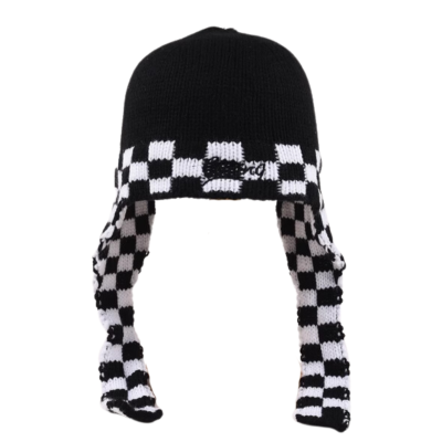 Patchwork Knit Lattice Long-Earflap Beanies We 2410-06 (3) Patchwork Knit Lattice Long-Earflap Beanies We 2410-06 (3)