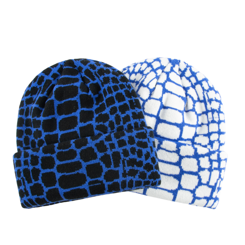 Zweifarbige Jacquard-Strickmütze mit Umschlag BB-231017-5 (4)