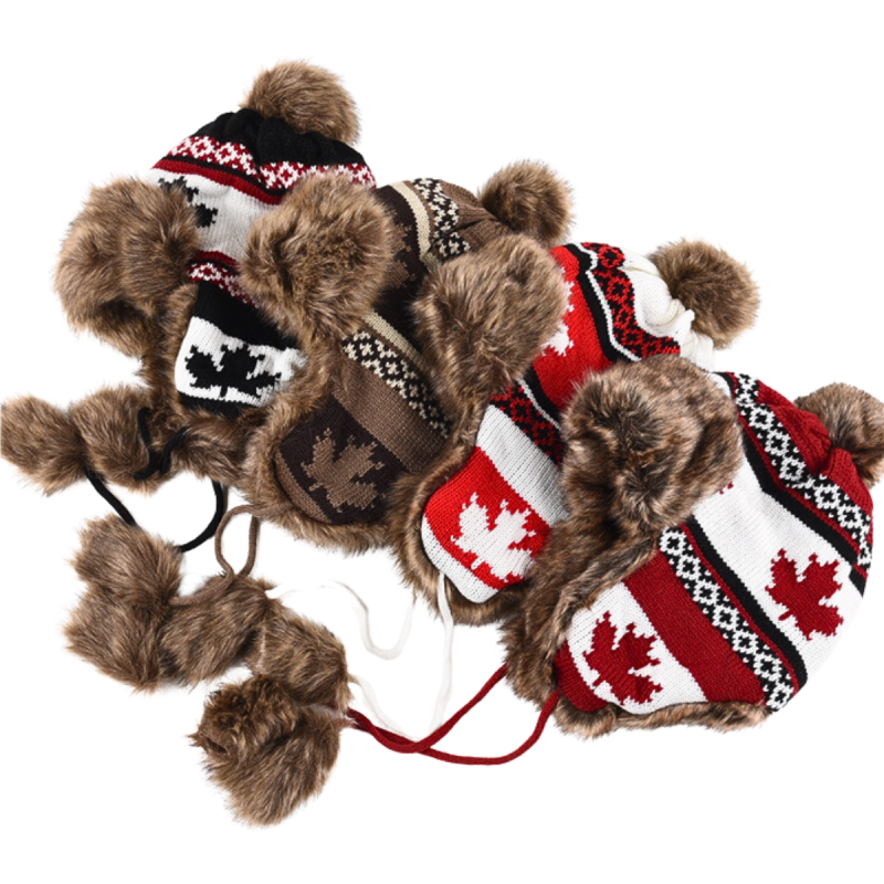 Winter Jacquard Faux Fur Earflap Beanies We2410-04 (5)