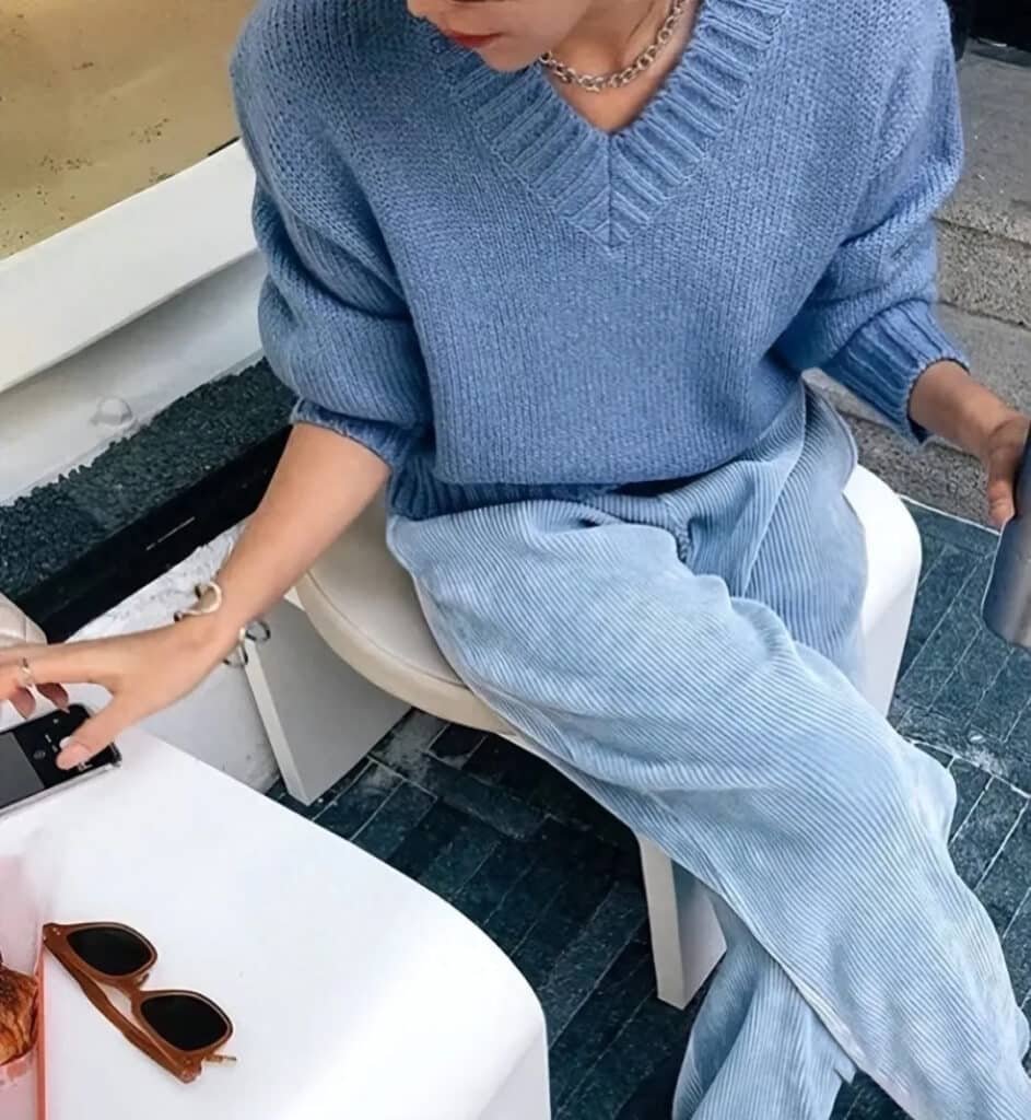 light blue sweater