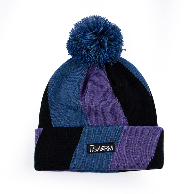 Farbkontrast-Webetikett-Pompon-Mützen SFG-210409-1 (2)