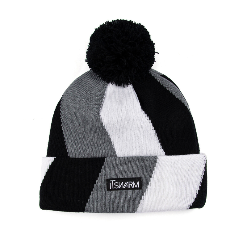 Farbkontrast-Webetikett-Pompon-Mützen SFG-210409-1 (3)