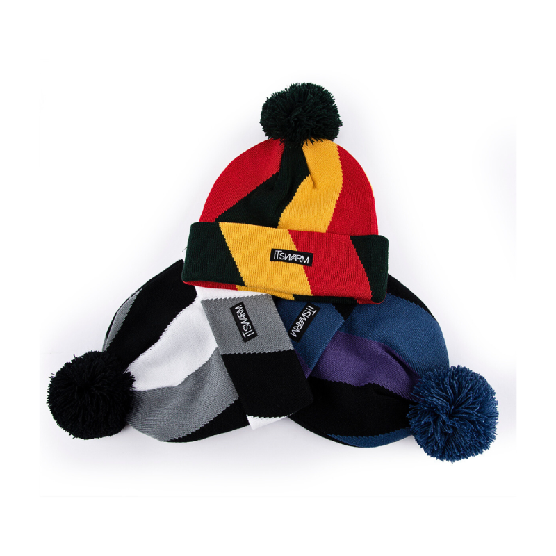Farbkontrast-Webetikett-Pompon-Mützen SFG-210409-1 (5)