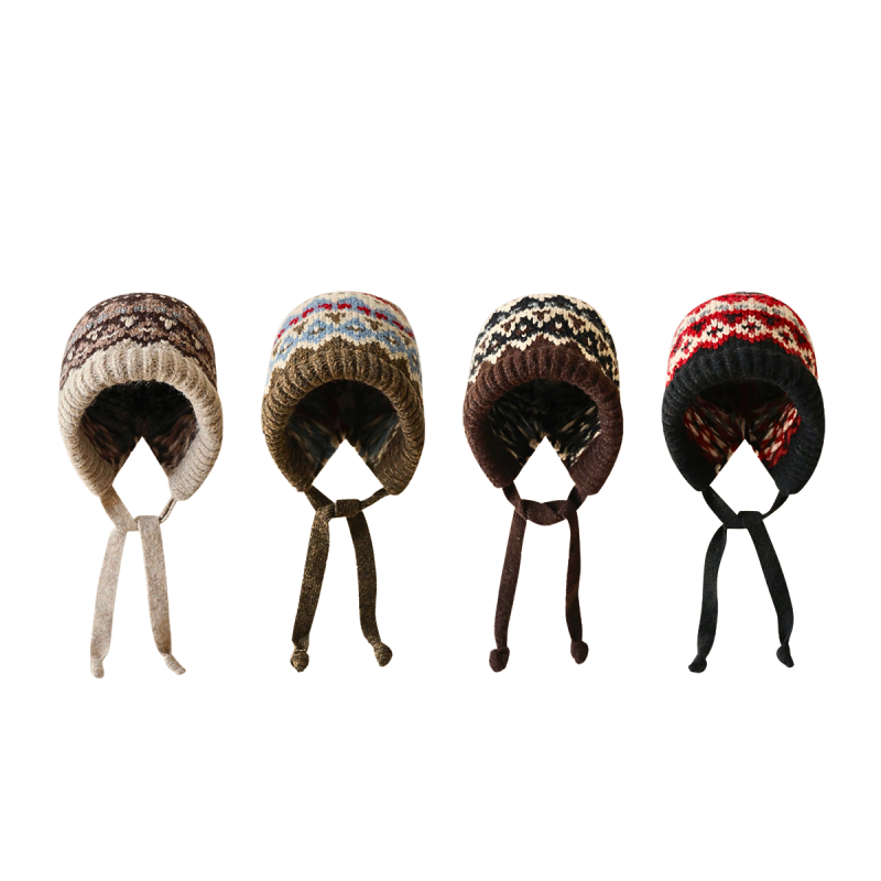 Variegated Knitted Long Earflap Beanies Wbeh2410-03 (1) Variegated Knitted Long Earflap Beanies Wbeh2410-03 (1)