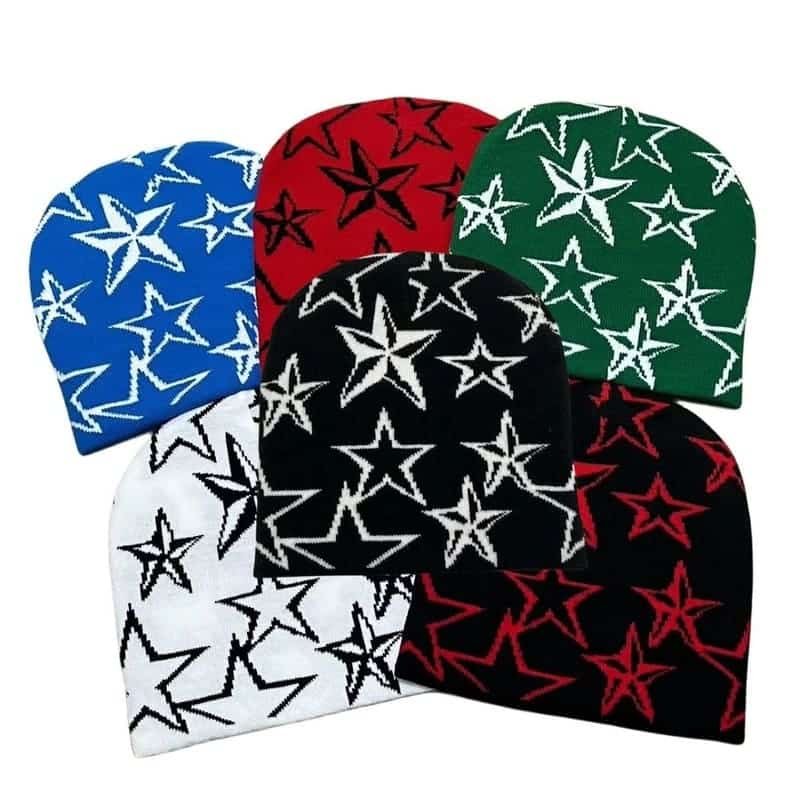 Maßgeschneiderte, manschettenlose Acryl-Jacquard-Mütze mit Stern-Logo für Sportler