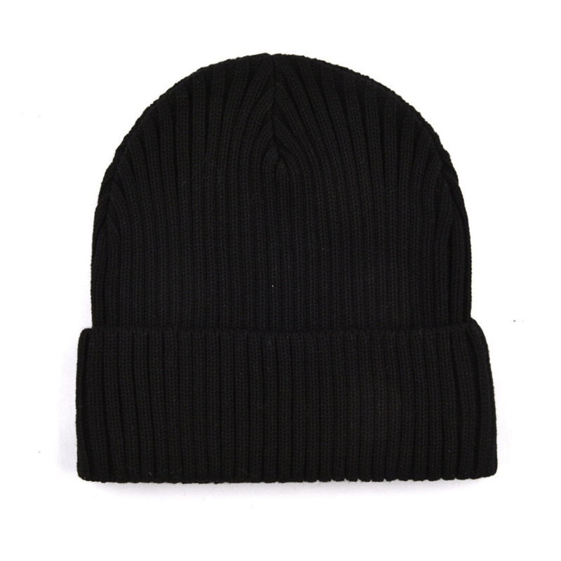 Bonnet noir uni à revers tissé PB-FB0004, dos