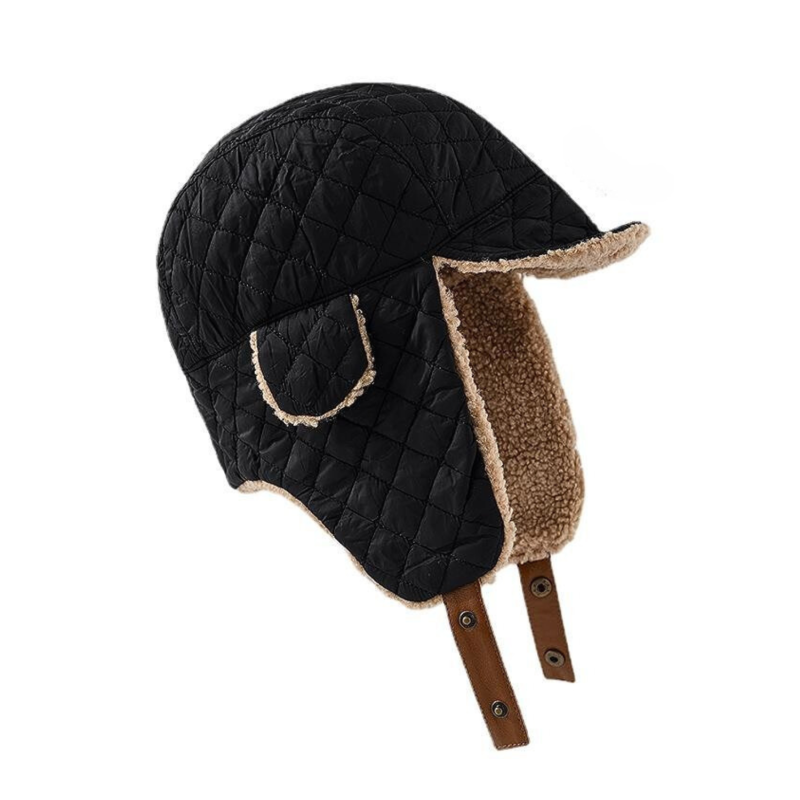 Cappelli da cacciatore con paraorecchie e fibbia neri semplici Wt2410-5