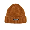 Brown Waffle Knit Woven Label Cuffed Beanies KN2103121