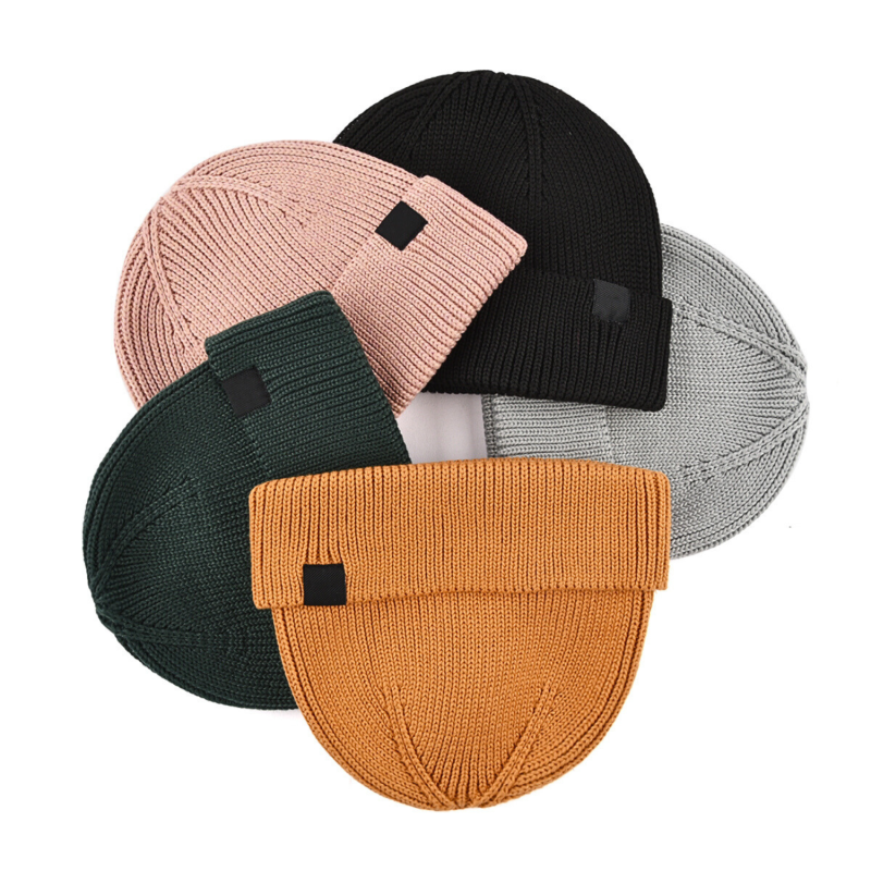 Combo di 100% Etichetta tessuta in rPET Berretti con risvolto in maglia PB-FA0005