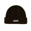 Dark Brown Waffle Knit Woven Label Cuffed Beanies KN2103121