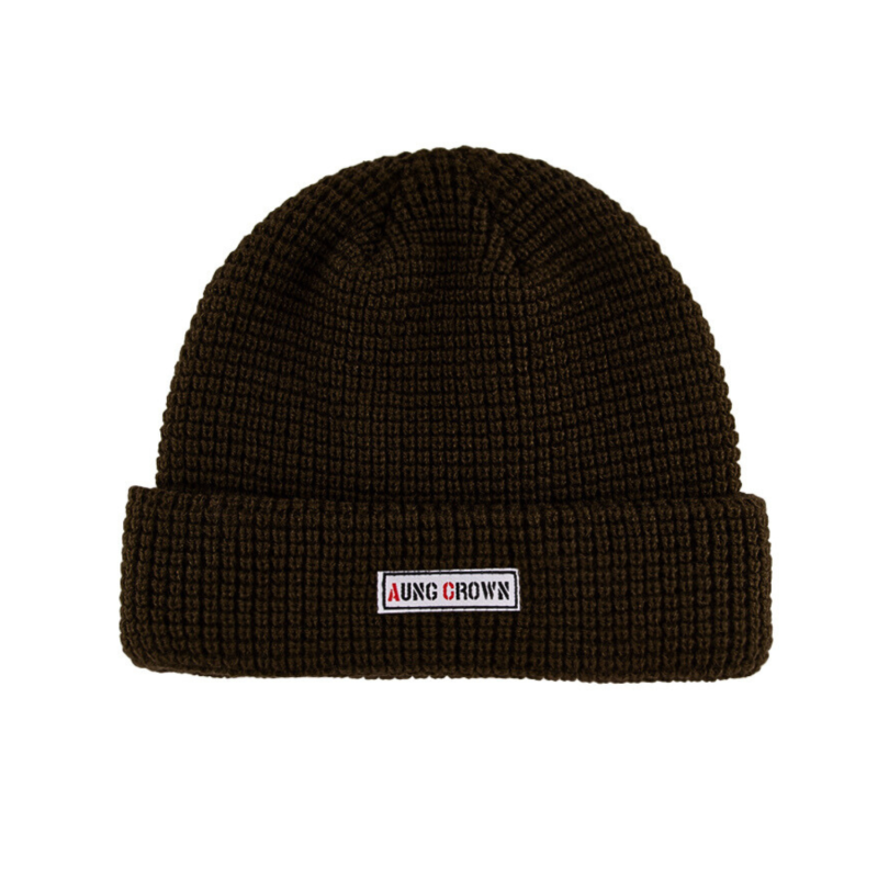 Berretti con risvolto in maglia waffle marrone scuro KN2103121