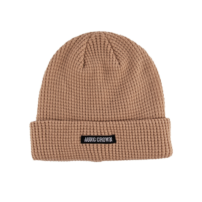 Berretti con risvolto e etichetta tessuta in maglia waffle color cachi KN2103121