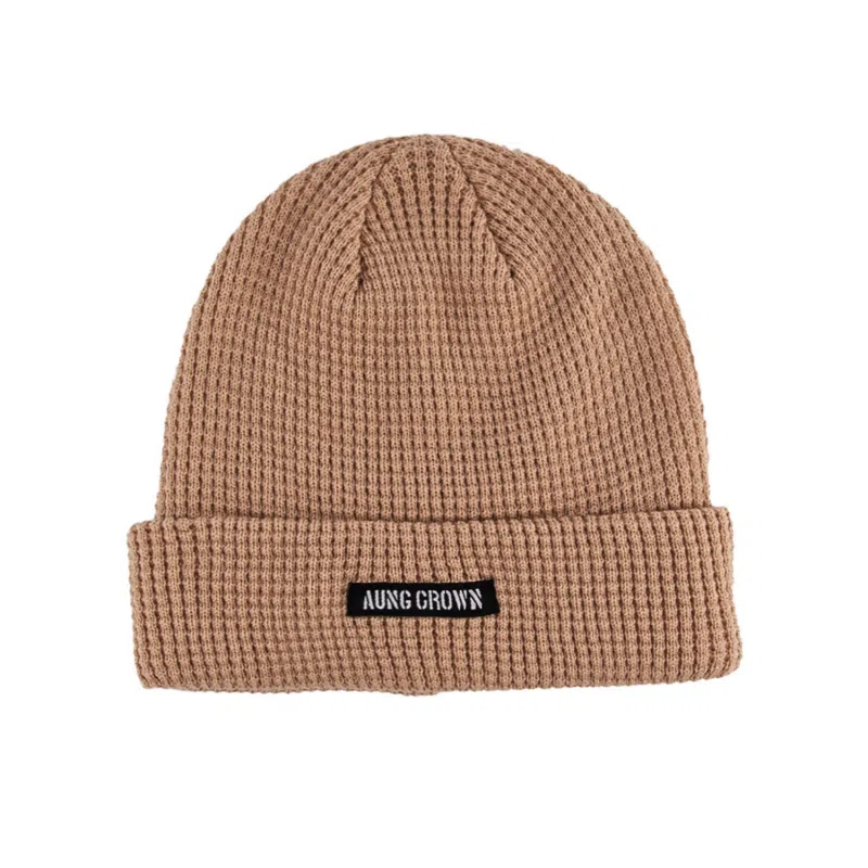 Khaki Waffle Knit Woven Label Cuffed Beanies KN2103121