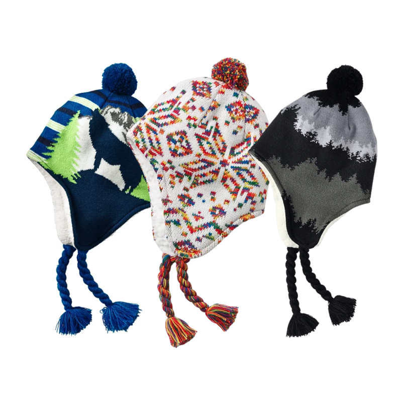 Cappelli invernali con paraorecchie e pompon in jacquard per bambini Wk2410-012 (10)