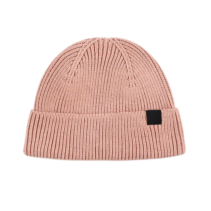 Berretti con risvolto in maglia con etichetta tessuta in rPET rosa 100% PB-FA0005