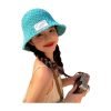 Cappello da pescatore in maglia con logo personalizzato e etichetta tessuta per donna, modello estivo