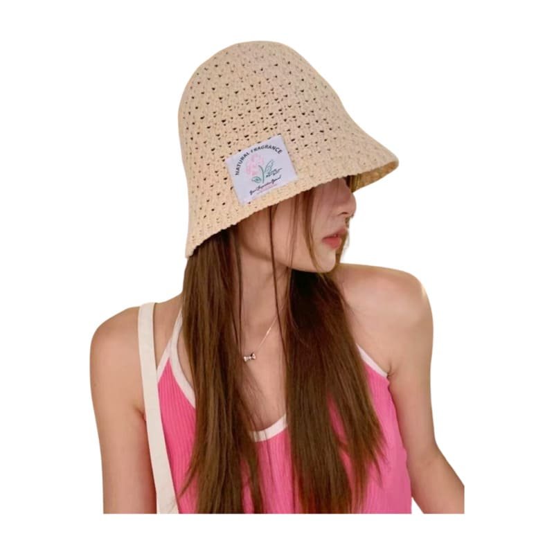 Cappello da pescatore in maglia con logo personalizzato e etichetta tessuta per donna, modello estivo
