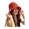 Cappello da pescatore in maglia con logo personalizzato e etichetta tessuta per donna, modello estivo