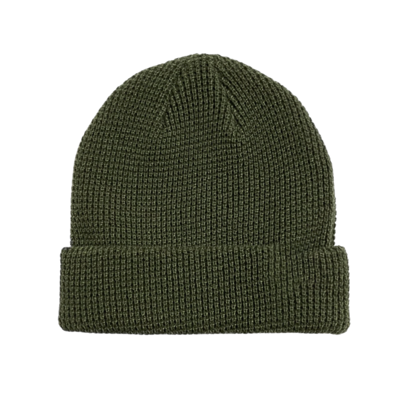 Bonnet à revers en tricot gaufré uni vert armée PB-FB0036