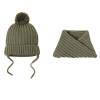 Set invernale per bambini verde militare composto da berretto con pompon + sciarpa Wk2410-014