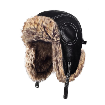 Black Custom Leather Warm Earflap Trapper Hats Wt2410-13 Black Custom Leather Warm Earflap Trapper Hats Wt2410-13