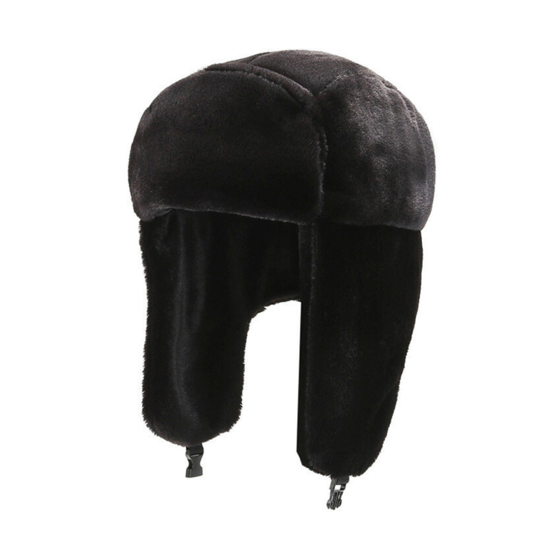 Schwarze Winter-Plüsch-Ohrenschützer-Trapperhüte Wt2410-10