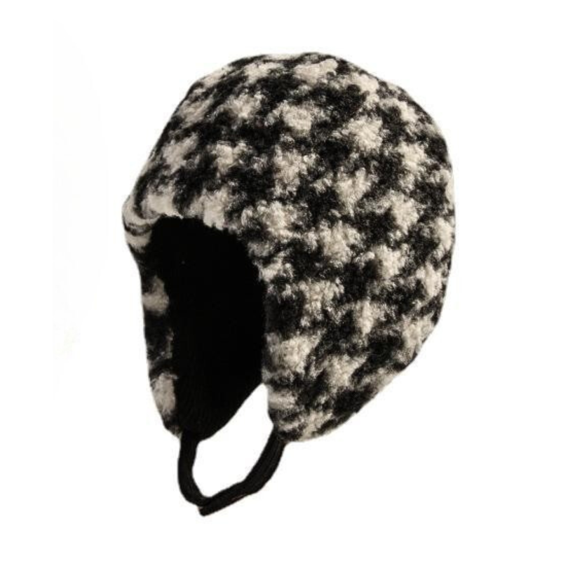 Cappelli con paraorecchie reversibili in pied-de-poule nero invernale Wbeh2410-01, immagine principale