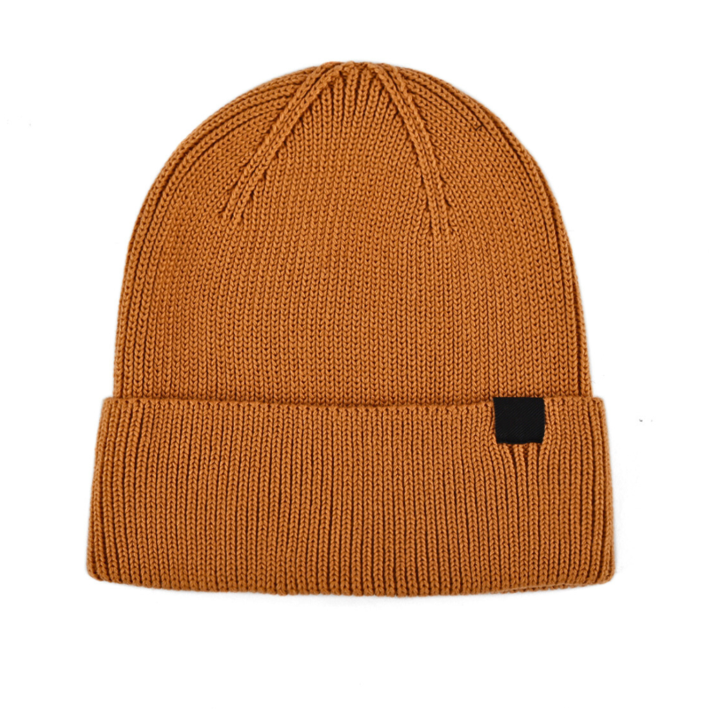 Bonnet à revers avec étiquette unie en rPET marron 100% PB-FB0031