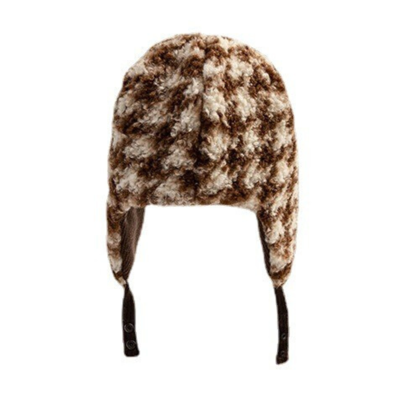 Cappelli invernali reversibili marroni con paraorecchie e motivo pied-de-poule Wbeh2410-01, lato posteriore