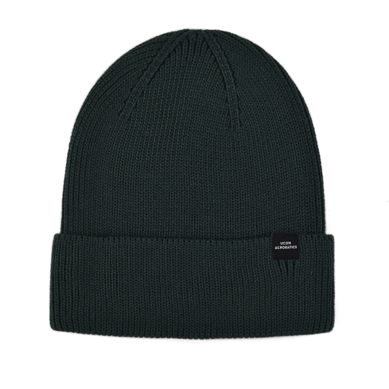 Bonnet à revers vert foncé 100% rPET avec étiquette unie PB-FB0031