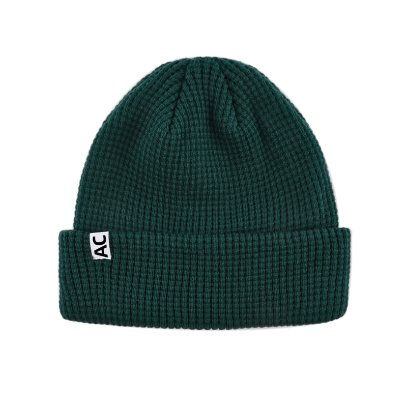 Bonnet à revers en maille gaufrée uni vert foncé personnalisé PB-FB0036