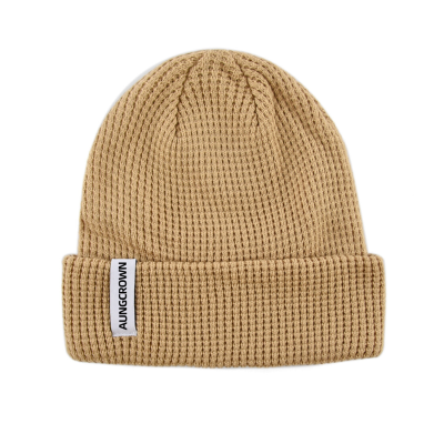 Berretti con risvolto in maglia waffle tinta unita giallo terra PB-FB0036