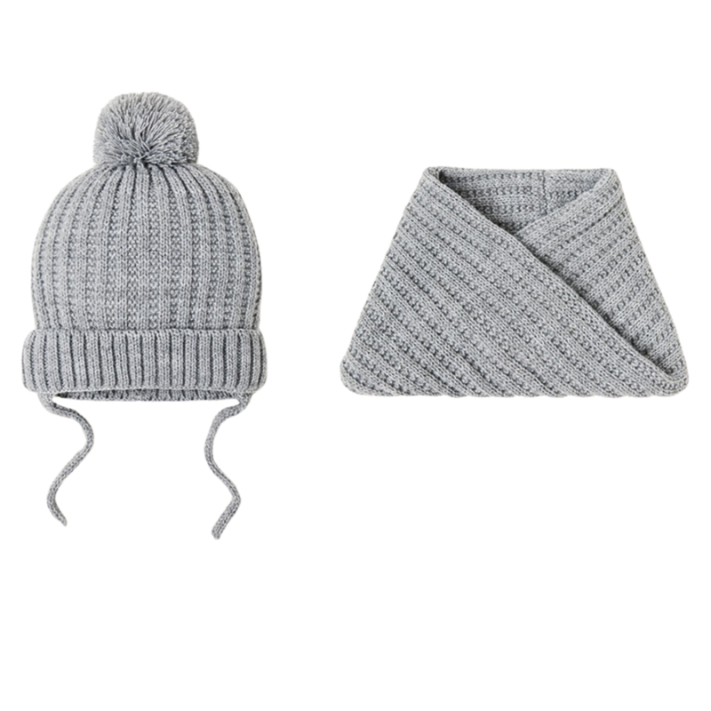 Gray Kids Winter 2PCS PompoGray Kids Winter 2PCS Cappello con pompon + sciarpa Wk2410-014, combo Cappello + sciarpa Wk2410-014, combo
