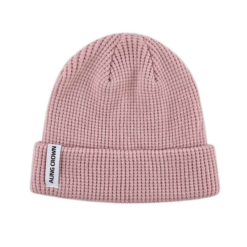 Bonnet rose uni à bord-côte en maille gaufrée PB-FB0036