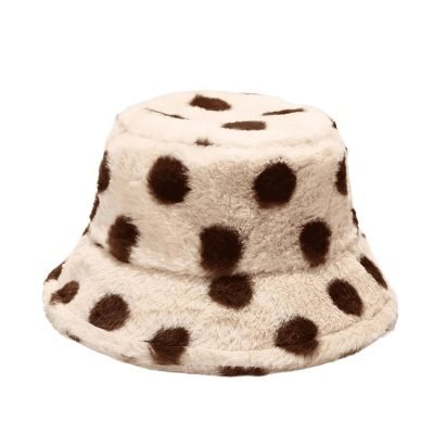 bucket4 Custom Dot Printing Women Thick Furry Winter Bucket Hat