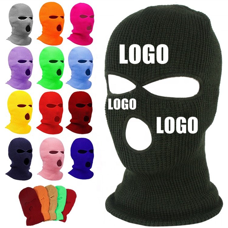 Masque de ski multifonctionnel en tricot acrylique brodé à trois trous
