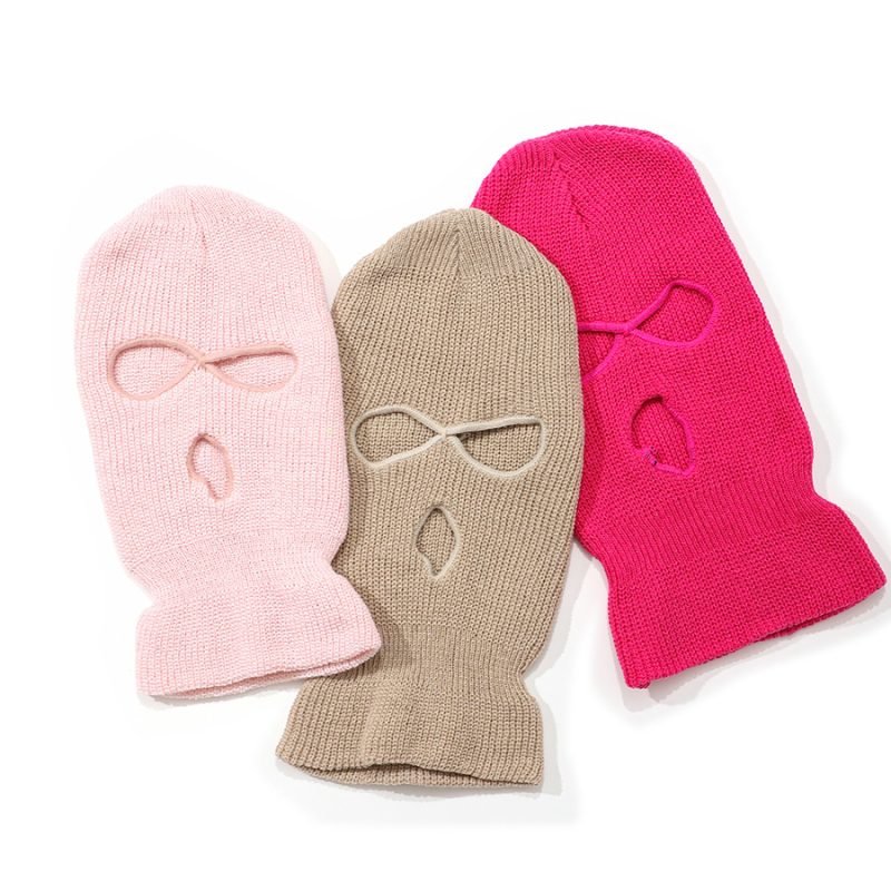 maschera1 Maschera da sci in maglia acrilica con logo personalizzato e ricamo a 3 fori