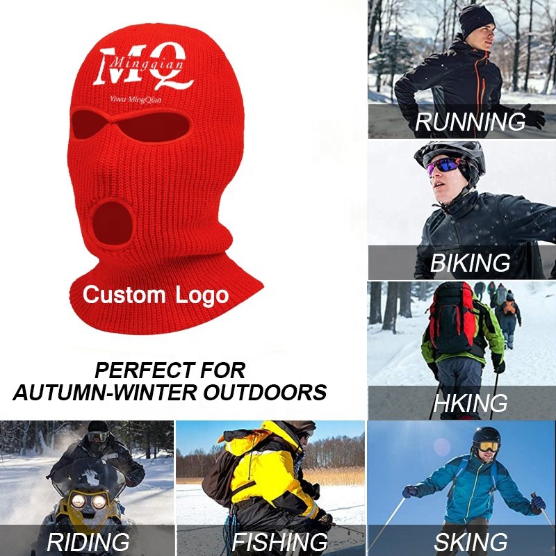 Masque de ski multifonctionnel en tricot acrylique brodé à trois trous