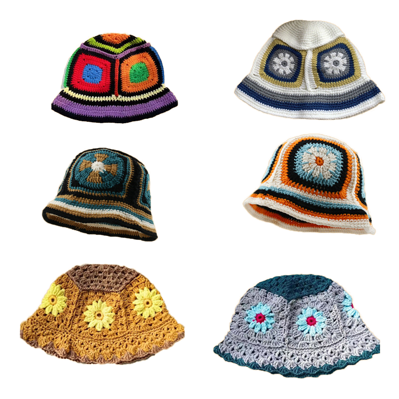 bucket hat Custom Acrylic Multi-Color Knit Summer Crochet Bucket Hat
