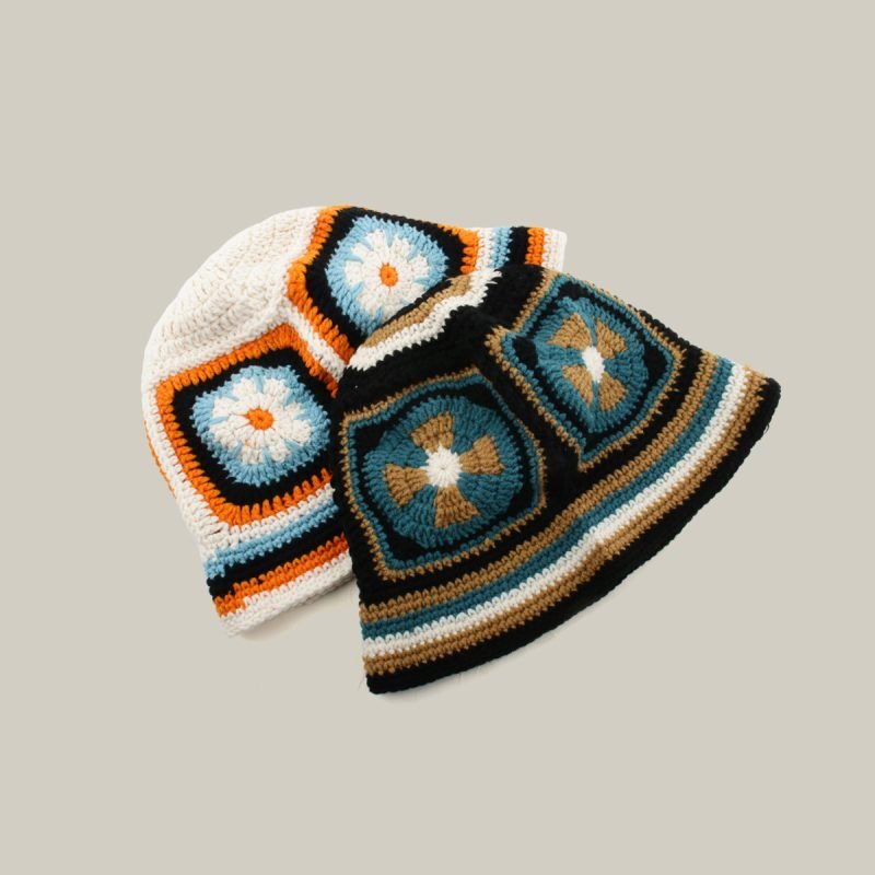 bucket hat2 Custom Acrylic Multi-Color Knit Summer Crochet Bucket Hat