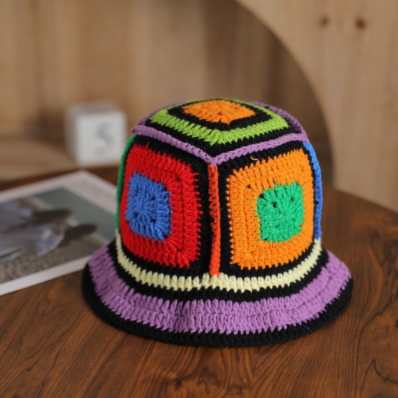 bucket hat5 Custom Acrylic Multi-Color Knit Summer Crochet Bucket Hat