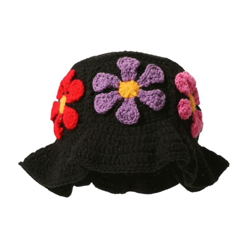 bucket2 Custom Acrylic 3D Embroidery Casual Knit Bucket Hat for Women