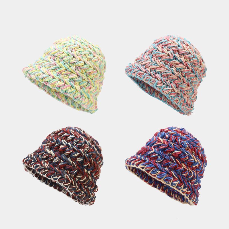 Custom Fashion Women's Colorful Polyester Knitted Foldable Floppy Crochet Bucket Hat