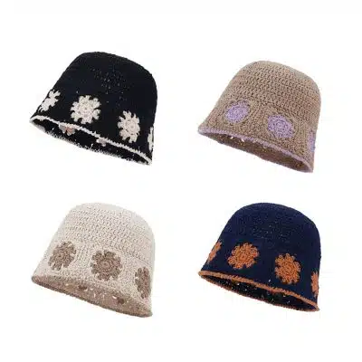 buckethat Women's Polyester Trendy Flower Korean Style Retro Casual Knitted Fisherman Hat
