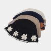 Cappello da pescatore casual retrò in maglia stile coreano con fiori alla moda in poliestere da donna