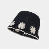 Cappello da pescatore casual retrò in maglia stile coreano con fiori alla moda in poliestere da donna