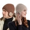 Winterliche, dick gefütterte Plüsch-Strickmütze mit Ohrenklappen und Ohrenschützern