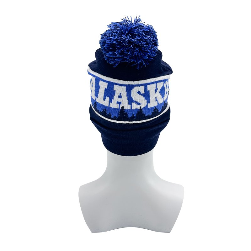Bonnet à pompon en tricot jacquard avec logo brodé personnalisé