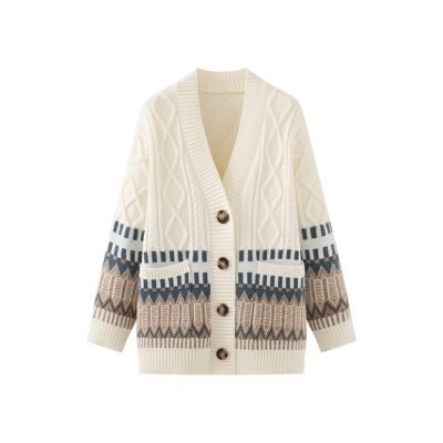 Screenshot Women's Cotton Vintage Jacquard Cardigan Knitted Sweater